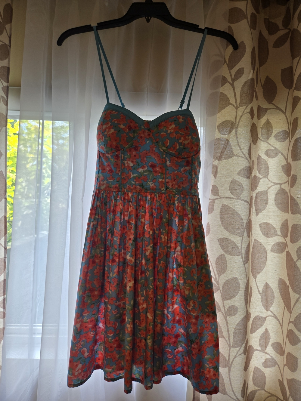 B.O.G. Collective Floral Sundress with Spaghetti Straps - Teal and Red